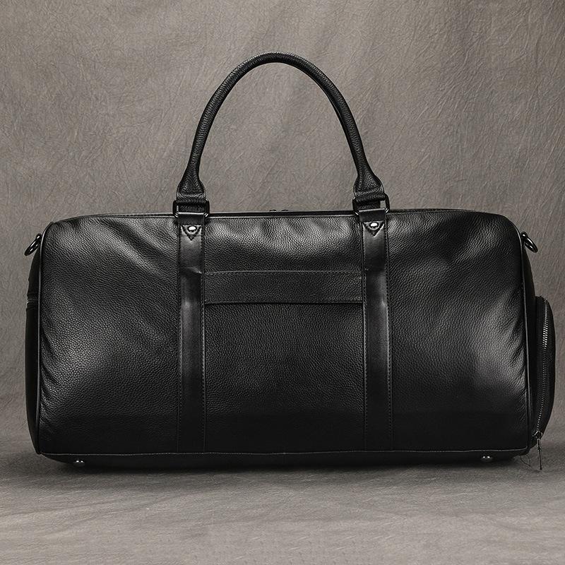 Men'S Leather Travel Bag Waterproof Lining Fitness Bag Dry And Wet Separation Cowhide Duffel Bag With Shoe Position Shoulder Bag