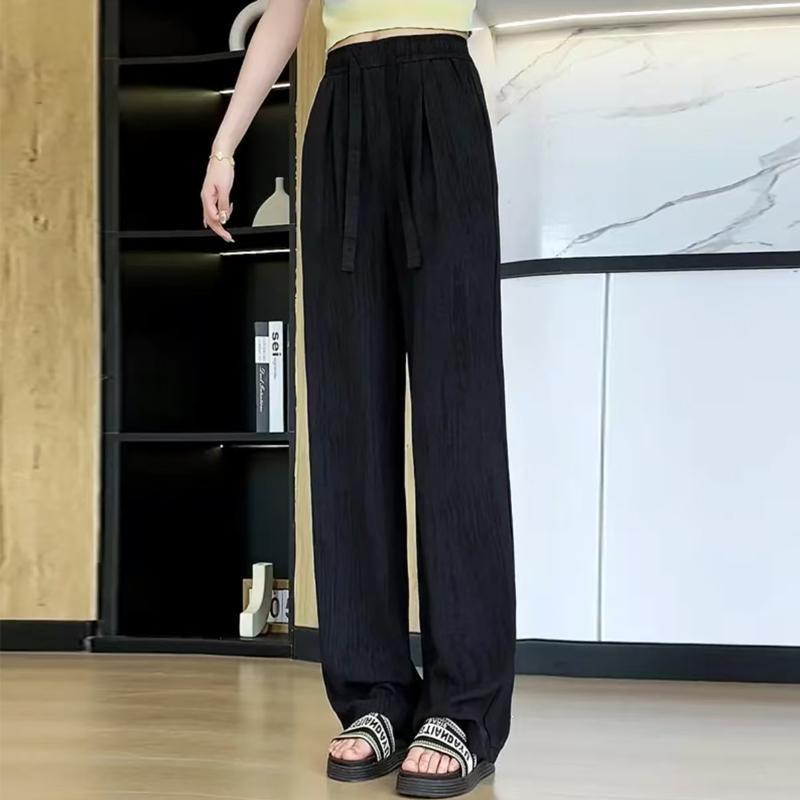 Women's Tie-Dye Ice Silk Wide-Leg Pants: High-Waisted, Drawstring, Casual Floor-Length for Spring/Summer.