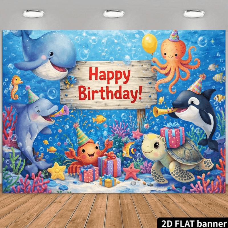 2D Flat Birthday Party Banner Background Underwater World Theme Suitable for Indoor and Outdoor Birthday Celebrations