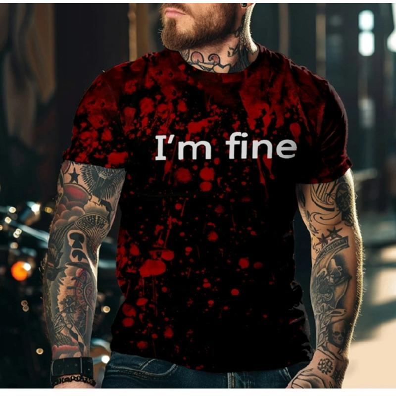Horror T-Shirt For Men 3D Blood Print Men T-shirt Summer Short Sleeved Tee Male Pullover Tops Casual Spoof Clothing