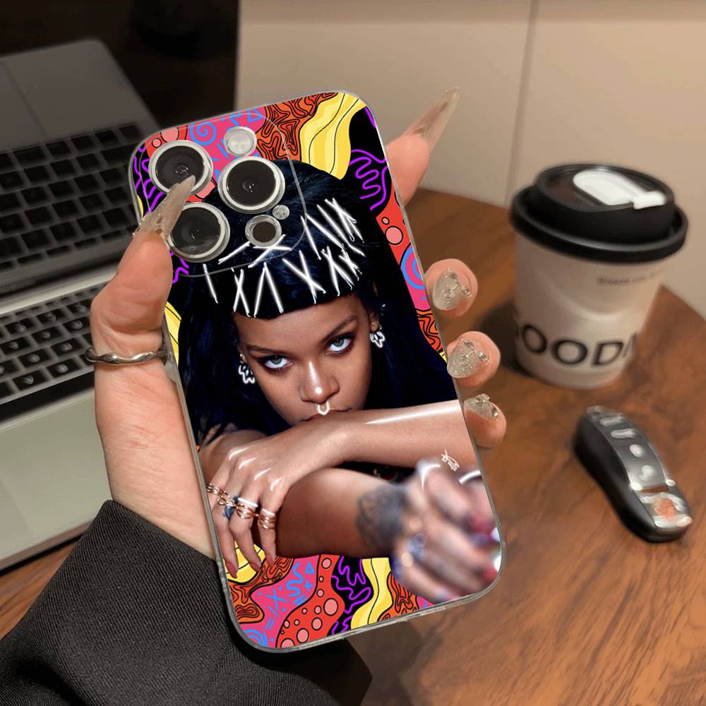 R-Rihanna Popular Singer Star Shockproof Silicone Clear Case for iPhone 17 16 15 14 13 12 11 Mini Pro Max Plus Cover