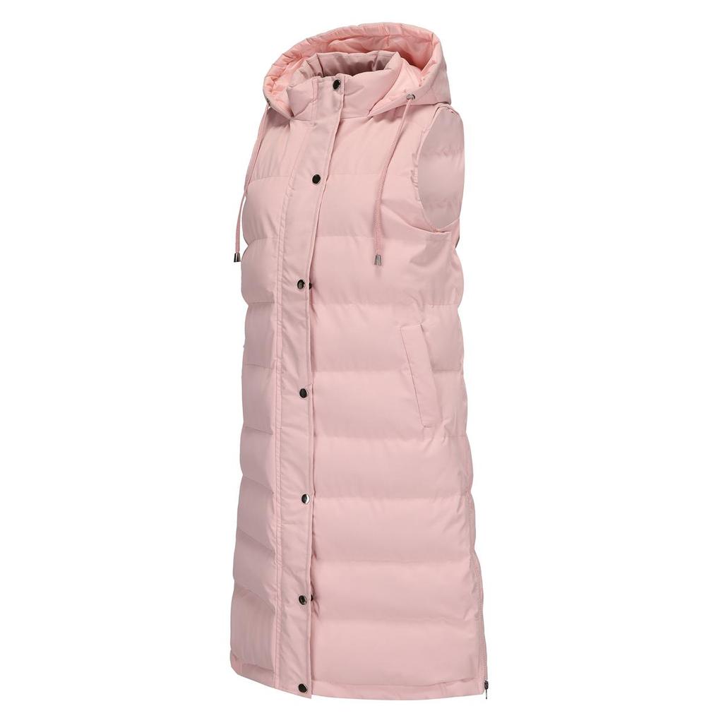 Women’s Coats Hooded Sleeves Long Style Solid Color Vest Quilted Jacket Autumn Winter Thick Warm Outer Wear