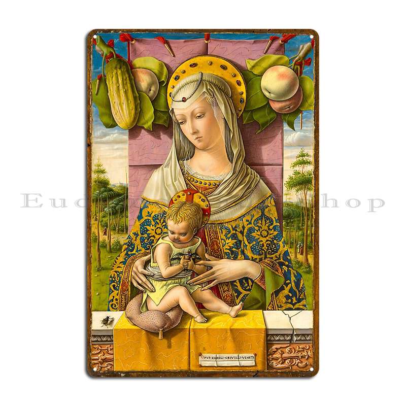 Madonna And Child Berlinghiero 1300 1500 Carlo Crivelli The Madonna And Child At A Marble Parapet Metal Tin Sign Poster 20x30cm