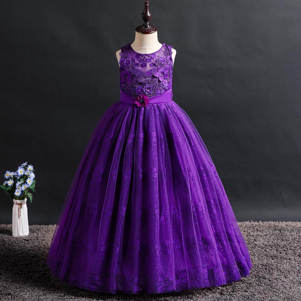 Langes Prinzessinnenkleid für Mädchen Laufsteg-Abendkleid Kleidung für Klavieraufführungen Mittelgroß Groß Kinder Langes Spitzenkleid Hochzeitskleid Atmungsaktives Formelles Outfit