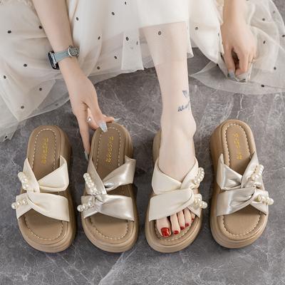 Sweet Pearl Casual Thick-soled Cool Slippers Women Wear Beach Slippers In Summer 2025 Students Thick-soled Flip-flops