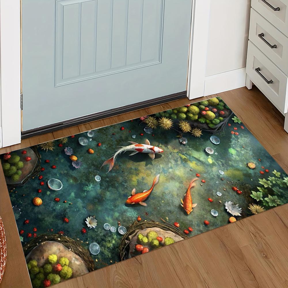 Koi Fish Print Welcome Entrance Doormat Home Decor Carpet Indoor Outdoor Floor Mat Living Room Bedroom Bath Kitchen Rug