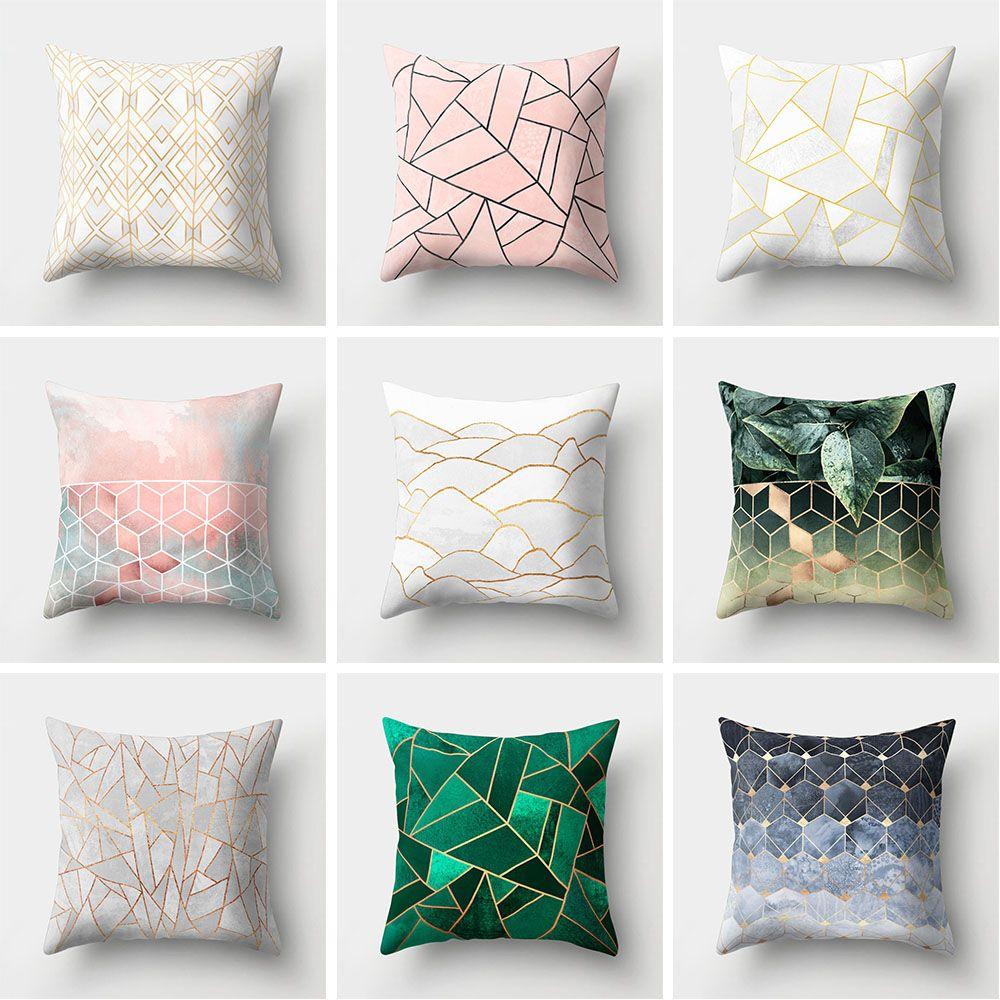 Gold Shining Home Decor Car Seat Peach Skin Cashmere Cushion Cover Pillow Cases Geometric Printed