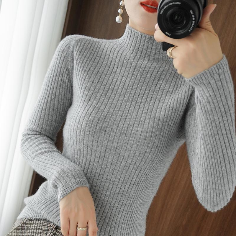 Women's Ribbed Slim Fit High Neck Long Sleeve Fall Sweater