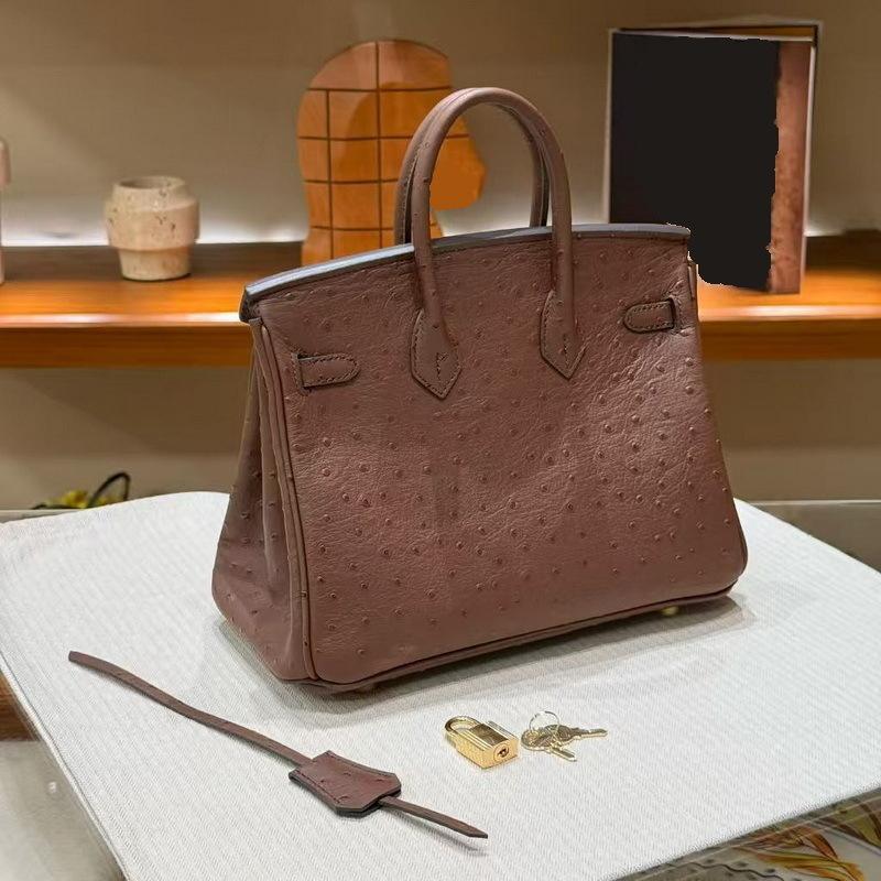 26 New Genuine Leather Women's Bag With Ostrich Patterned Cowhide, Light Luxury Fashion, Gold Buckle, Platinum Bag, Handbag, Cross-border