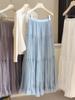 French Style High-Waist Midi Skirt: Spring A-Line Pleated Mesh Swing Skirt for Women