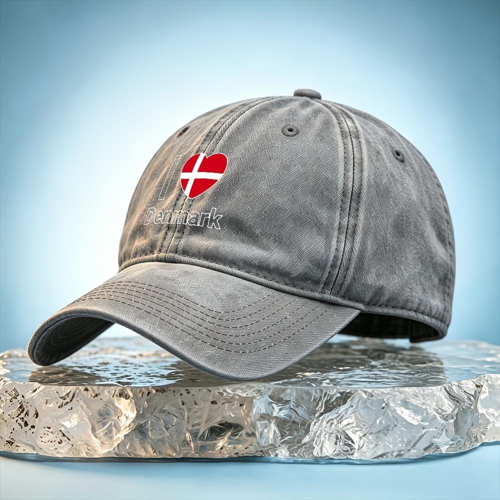 Unisexs Denmark Baseball Cap with I Love Denmark Print  PVC Coated Unisex Dad Hat for Golf Casual  Outdoor Use