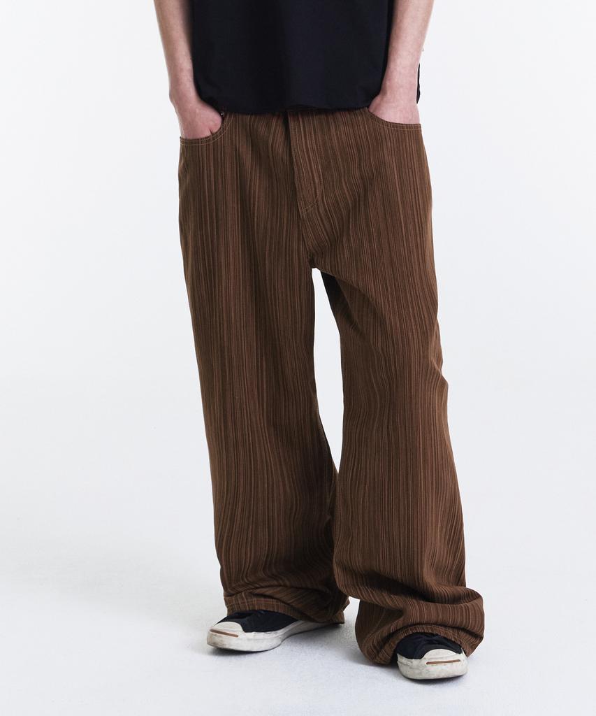 Gicheol Slub Jacquard Stripe Wide Pants (Brown)