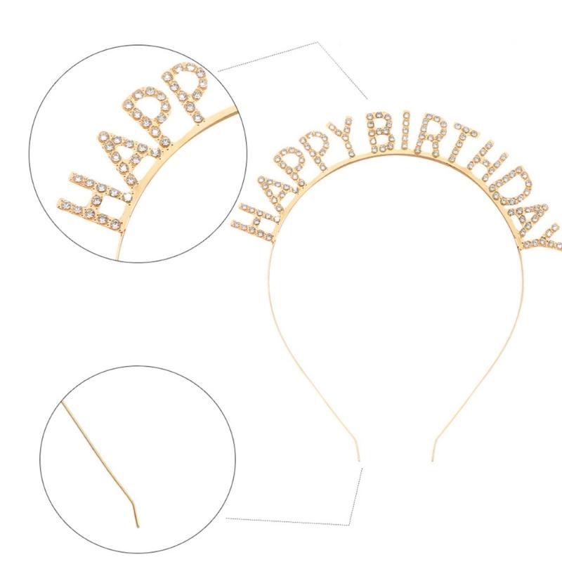 Happy Birthday Props Hairband for Adult Family Gathering Birthday Party Rhinestones Headband Photography Accessories