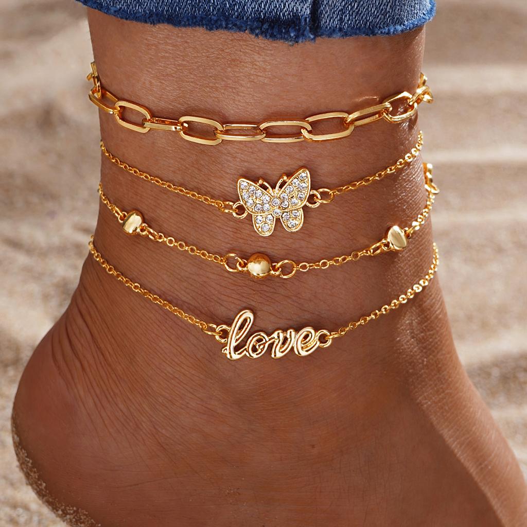 Beach Metal Pineapple Pearl Anklet Set Retro Multi-layer Pendant Anklet Girl Premium Feet