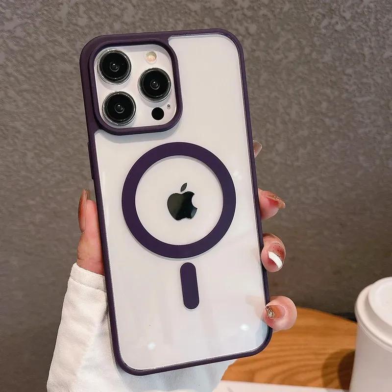 Funda transparente Magsafe de lujo para iPhone 16, 15, 14, 13, 12, 11 Pro, XS, XR Max, Mini Plus, de silicona suave con orificio para cámara grande y carga inalámbrica magnética.