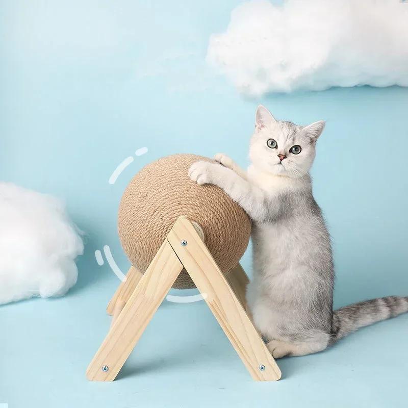 Toys Cats Scratcher Ball Toy Kitten Sisal Rope Ball Board Grinding Paws Cat Scratching Sisal Wood Stable Pet Furniture Supplies