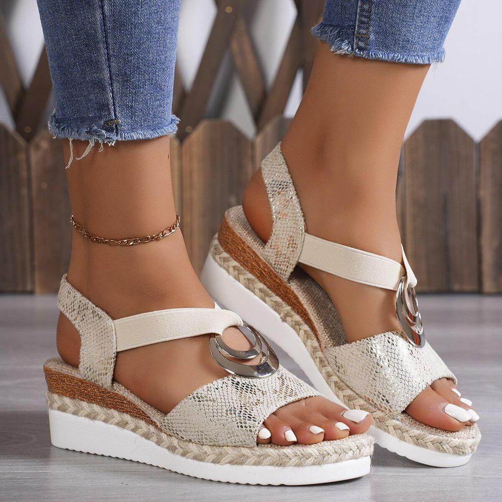 Plus Size Women's 2024 Spring/Summer Wedge Heel Sandals with Metal Buckle