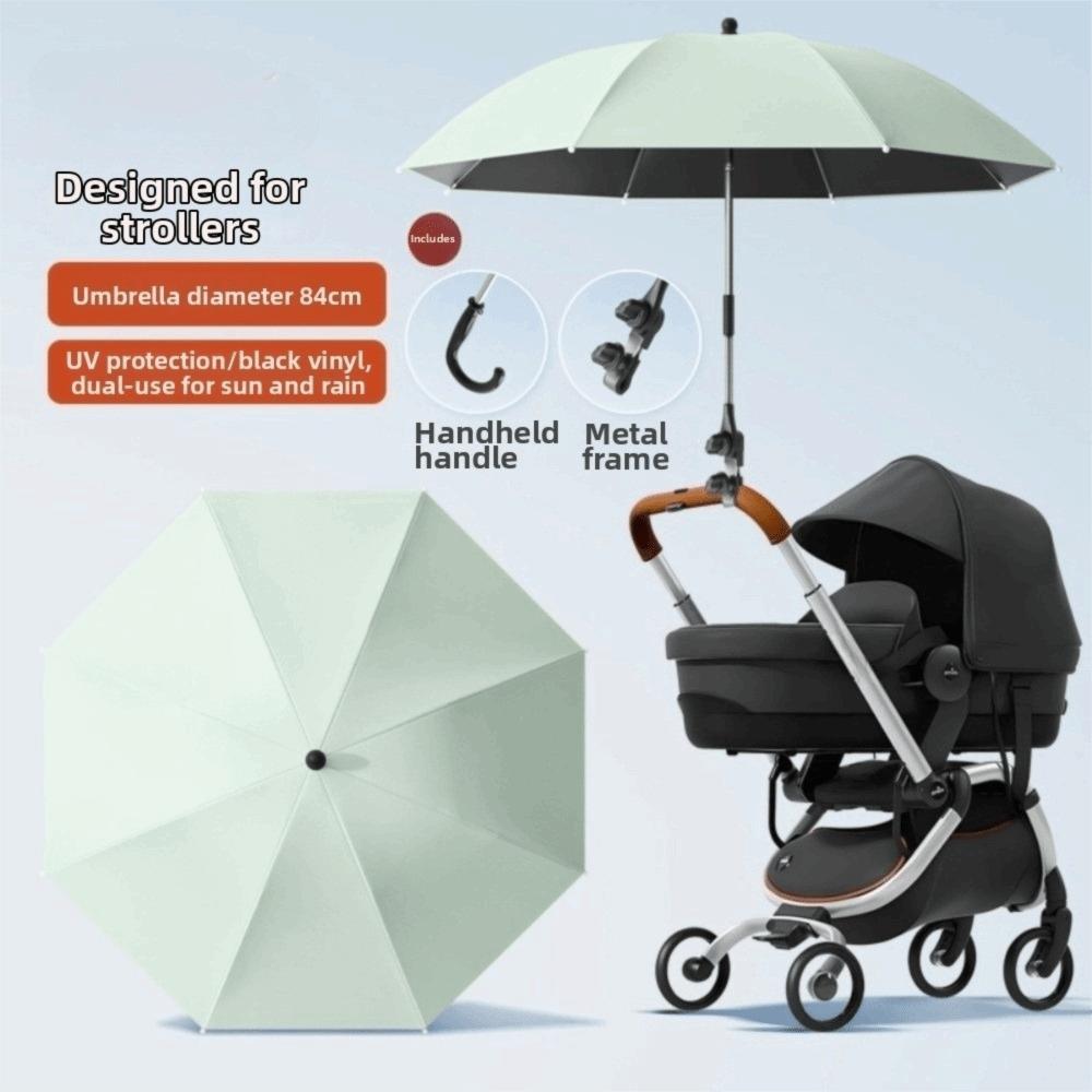 Adjustable UV Protection Umbrella with Clamp Baby Stroller Umbrella Rain Protection 84CM Green