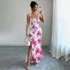 Import and Export, European and American Women's Clothing Suspender Flower Slim Split Dress