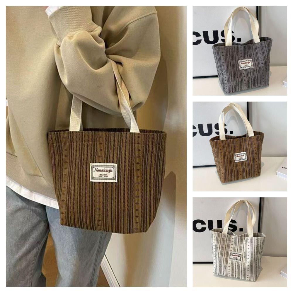 Classic Design Commuting Shoulder Bag Simple Striped Shopping Bag Canvas Tote Bag  Women Lady