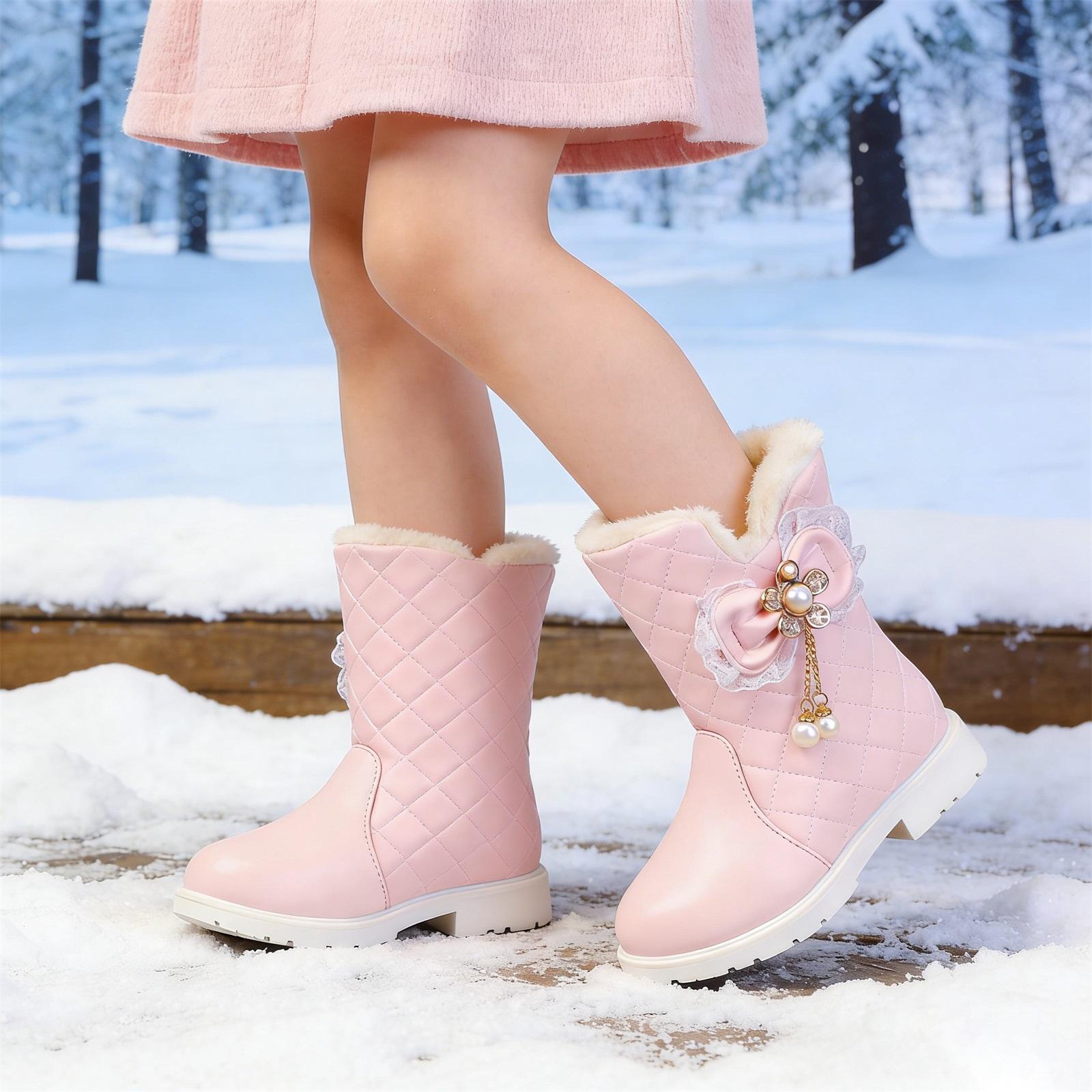

Fashionable Comfortable Bowknot Warm Boots For Little Girls 28 рожевий