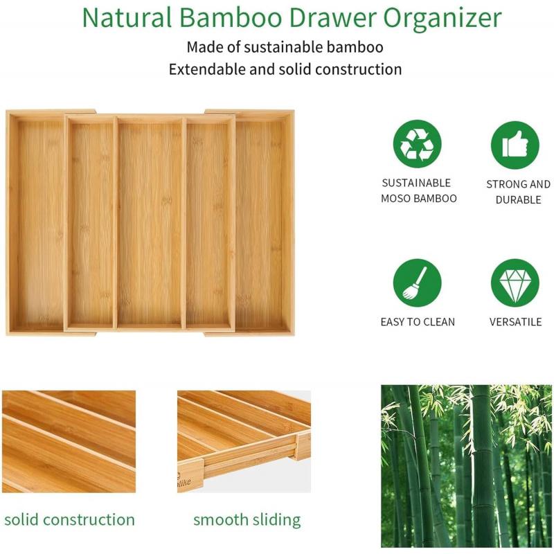Expandable Bamboo Kitchen Drawer Organizer,Adjustable Cutlery Holder and Cutlery Tray Organizer,Drawer divider for silverware,Ta