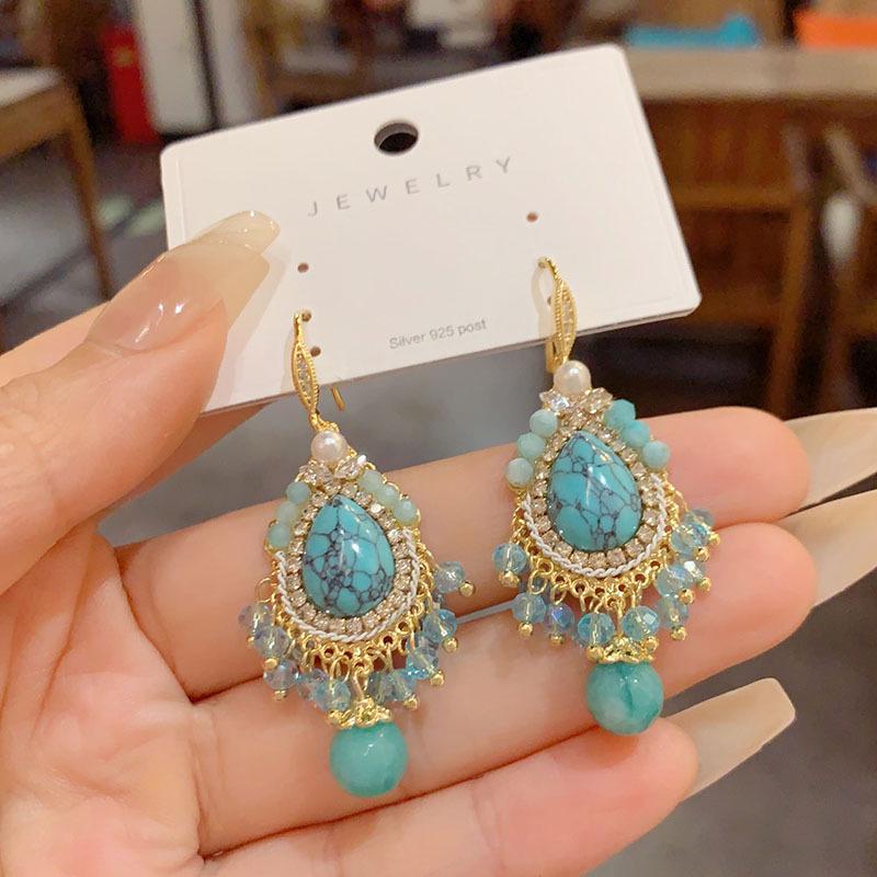 Bohemian Ethnic-Style Handmade Turquoise Earrings for Women - Luxurious Autumn/Winter Ear Hooks