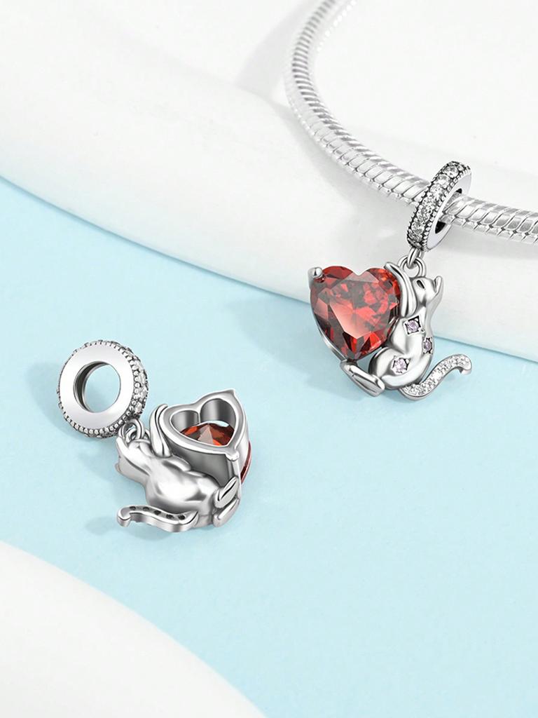 Charms Plata Copper Colors Valentine'S Day Redheart Gemstone Beads Pendant For Original Bracelet For Women Diy Jewelry Love Gift