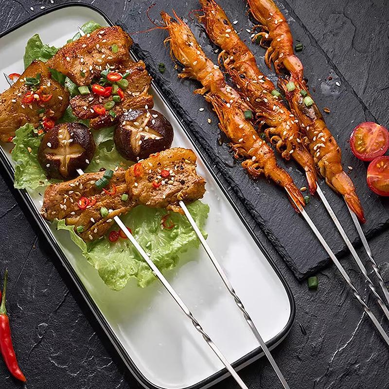 10 Stücke Silber Edelstahl Grillspieß Wiederverwendbare Grill Sticks Bbq Gabel Bbq Utensil Küche Outdoor Camping Werkzeug