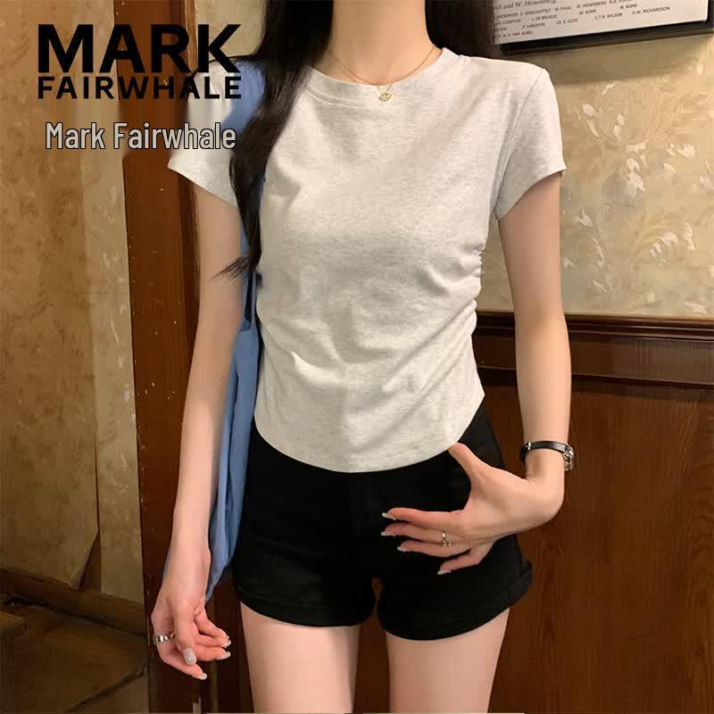 MARK FAIRWHALE Women s Crew Neck Ruched Puff Sleeve T-Shirt S