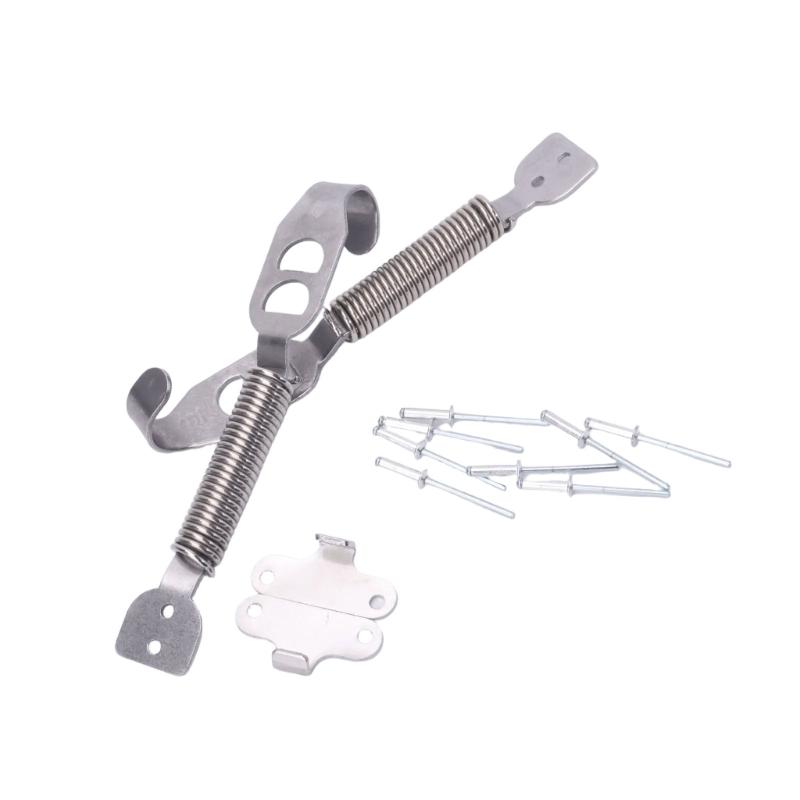 Hood Repair Hardware Kit with Spring Pieces, Mounting Plates and Fasteners, Silver Tone Metal Set for Car Hood Service Projects and Installation
