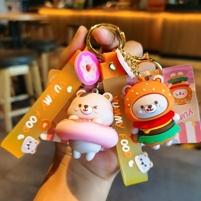 Authentic Cartoon Cute Gluttonous Bear Keychain 3D Doll Kawaii Cute Personalized Gifts Car Backpack Couple Foodie Bear Keychain