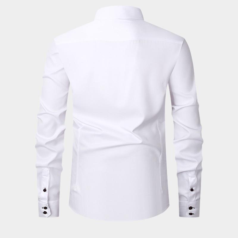 Camisa de Manga Comprida Masculina: Corte Justo, Bicolor, Elasticidade em Quatro Direções, Casual e de Negócios, Tamanho Grande