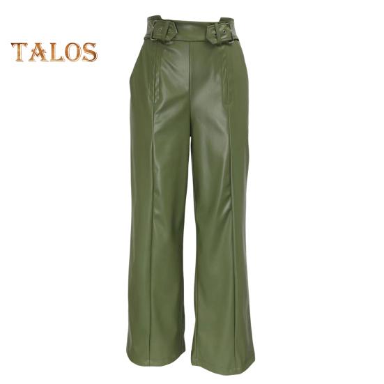 

Женские расклешенные брюки, узкие, с высокой талией, свободными карманами, из искусственной кожи, с эластичной талией, с широкими штанинами, однотонные брюки для работы, отдыха, повседневной носки XXL