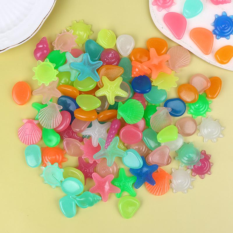 100Pcs/Pack Marine Luminous Stones Colorful Stones Simulating Shell Starfish Fish Tank Pebbles Fairy Garden Yard Ornaments