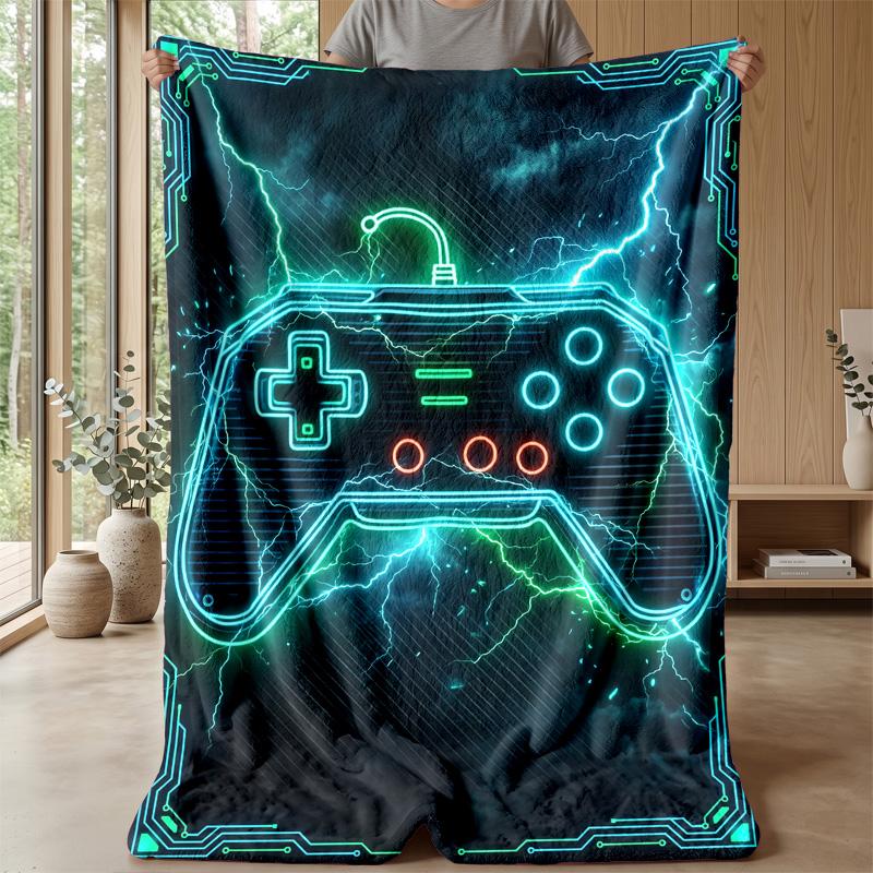 Neon Game Controller Theme blanket Lightweight Warm Flannel Blanket Decorative Throw Blanket for Home Decoration