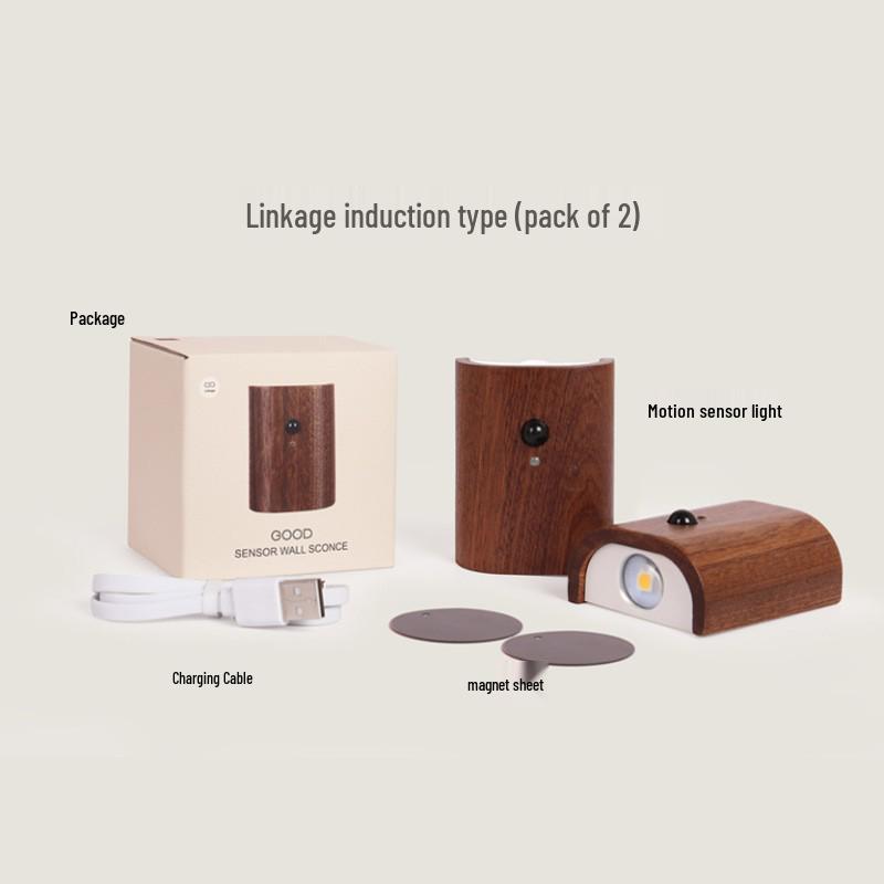 

Светодиодный настенный светильник с датчиком движения и текстурой натурального дерева - Перезаряжаемый ночник с USB для прихожих и спален 0.4W