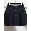College Sweet Plus Size Denim Skirt A- Line High Waist Pleated Slim-Fit Cover Fashion Tape Lining Skirt M-4XL