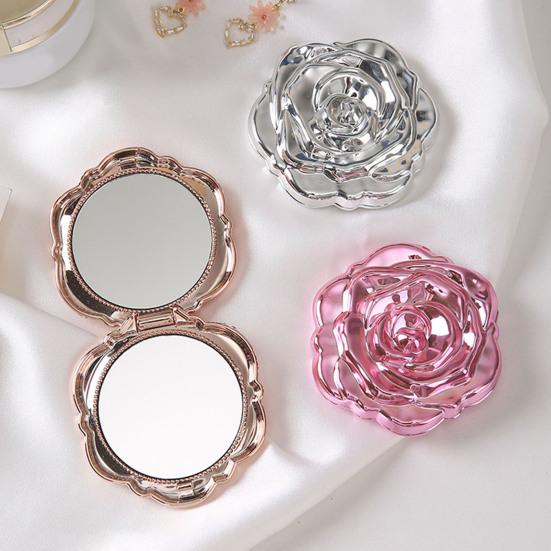 Yousheng 3D Rose Double-sided Mirror Portable Travel Mini Foldable Makeup Mirror Women Girls Vintage Pocket-sized Handheld Vanity Mirror