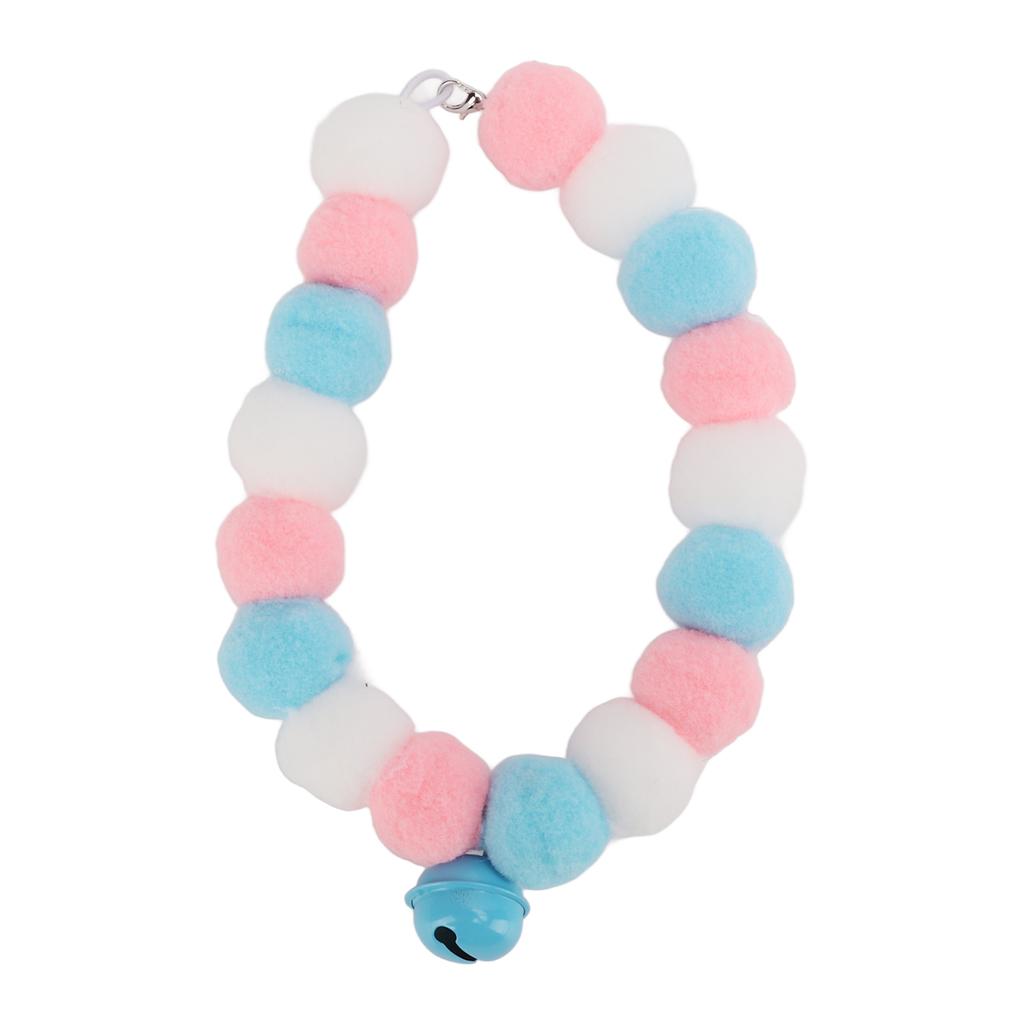 Pet Collar Soft Lightweight Plush Balls Cute Dog Cat Collar with Bell for Party DailyBlue 29cm
