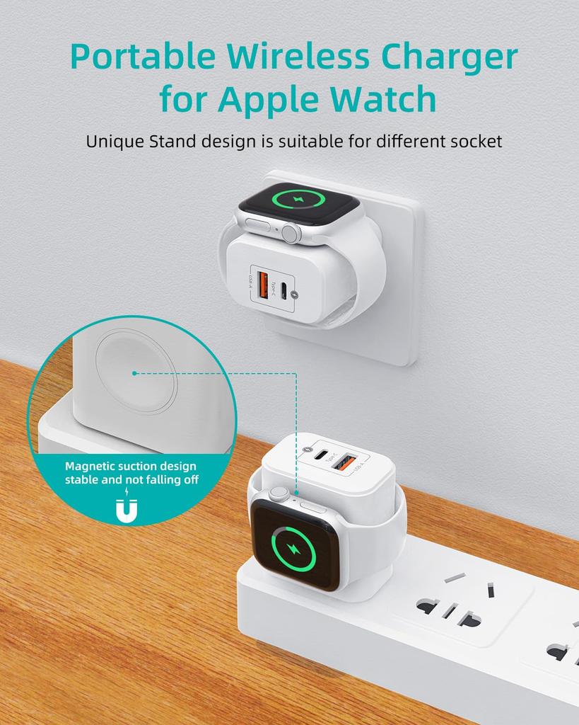 1/2pcs Magnetic Wireless Charging Block 3-in-1 Dual Port for iWatch Series Ultra/SE/9/8/7/6, iPhone 16/15/Pro Max iPad Pro/Air