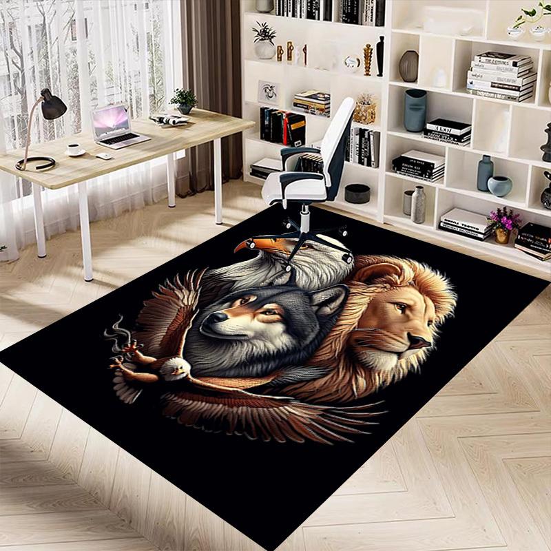 1PC Eagle Lion Wolf Non-Slip Floor Carpet Compatible for Office&Living Room&Dining room - Flat-Weave Machine- Soft & Pattern-E280