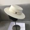 New England Vintage Wide Brim Women Fedoras Hat Ladies Girl Autumn Winter Fashion Letter White Wool Felt Flat Top Hat Party Hat