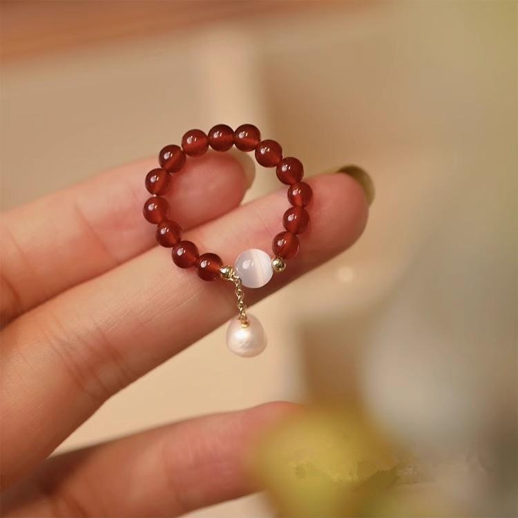 New Arrival Trendy Natural Red Agate Opal Stone Freshwater Pearl 14K Gold Filled Female Ring For Women Birthday Gifts