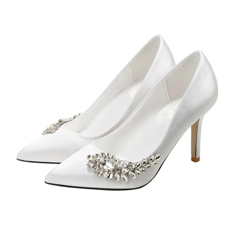 2024 Luxury Wedding Party Shoes Women's Crystal Champagne Bridesmaid Banquet White 9cm High Heels Shoes 2024 New Sexy Wine Red Pumps