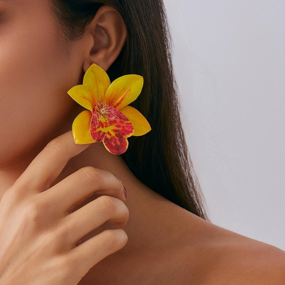 Orchid Flower Necklace Cloth Simulation Flower Earrings Personality Clavicle Chain  Ladies