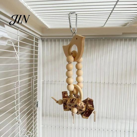 Chew Toy for Parrots Wooden Blocks Parrot Toy, Bird with Beads Rattan Balls or No Paint Dried Star Fruits, Cage Accessory Small Medium Cockatiels