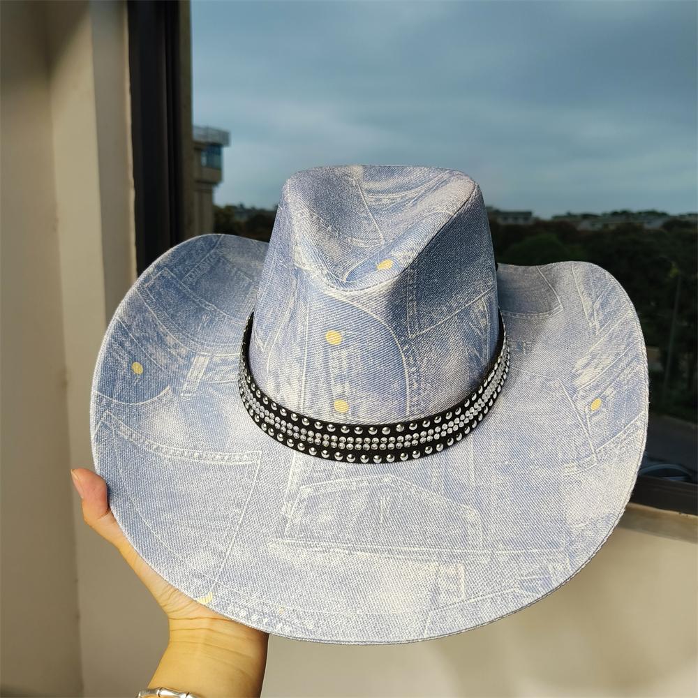 Denim Patchwork Cowboyhoed Mannen Vrouwen canvas hoed uniseks cowboyhoed retro feest podium sombrero vaquero dandy hoeden gorras 56-58 gray