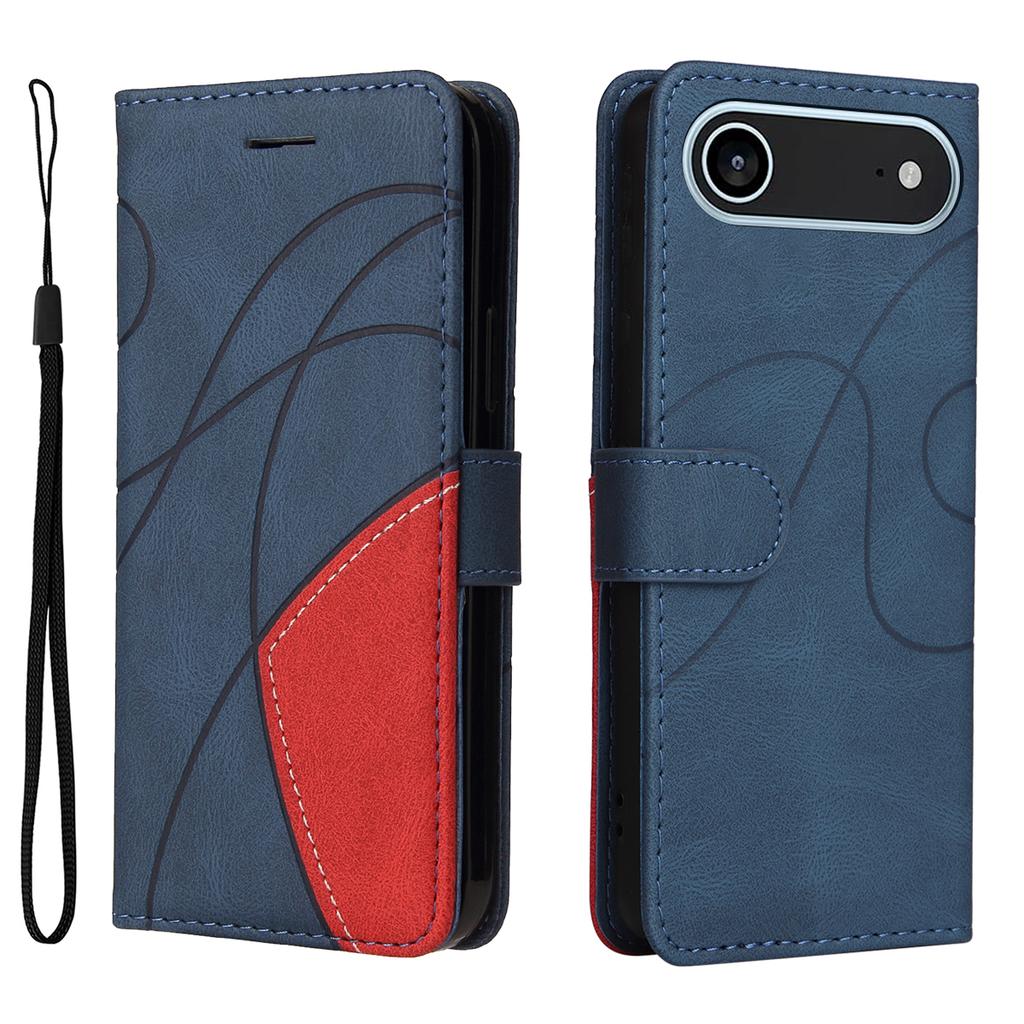 For iPhone 17 Air Leather Phone Case Stand Wallet with Bi-colour Splicing Design