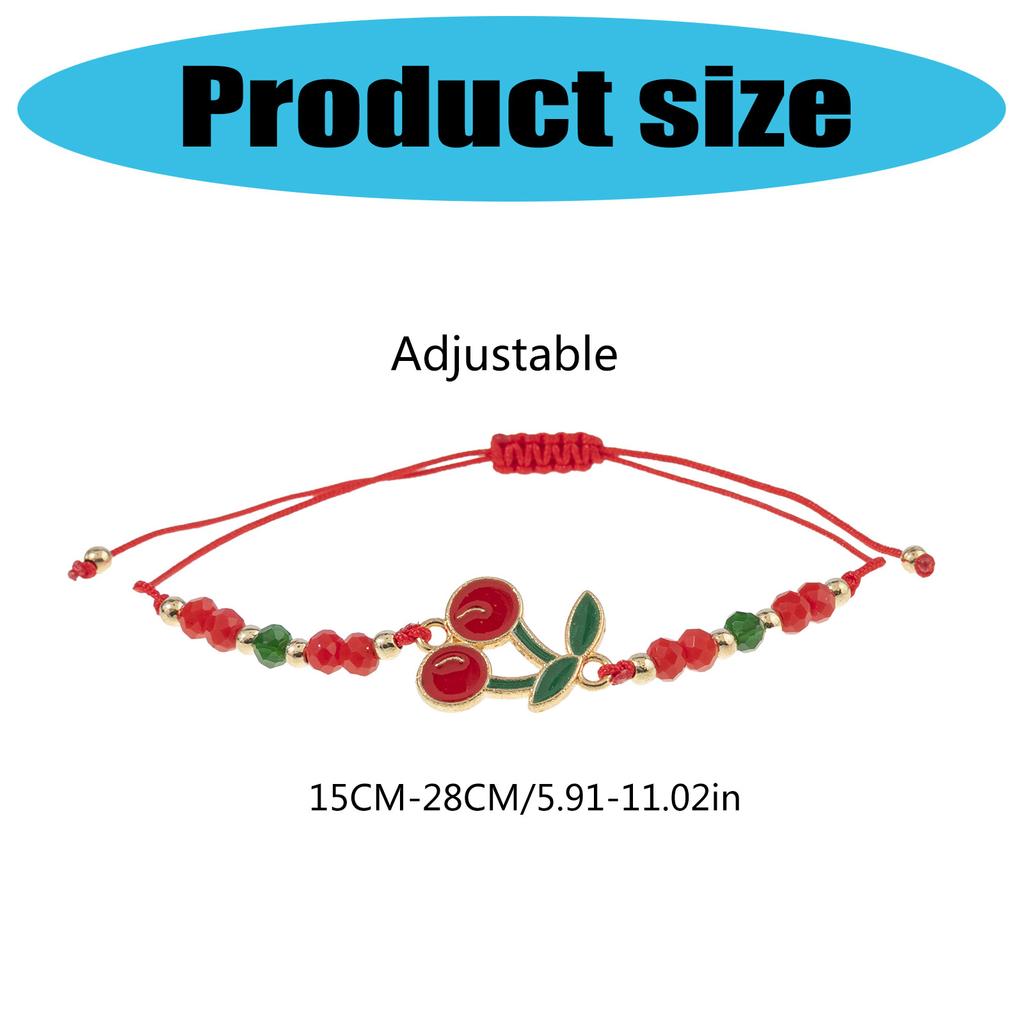 12 Pack Adjustable Cherrys Braided Bracelets With Alloy and Crystals Beads for Women Girls Gift
